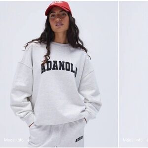 Adanola Varsity Oversized Sweatshirt - Light Grey Melange/Black - Sz Small NWT